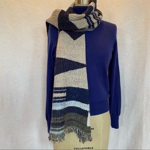 Wilfred wool geometric wool scarf/wrap blues